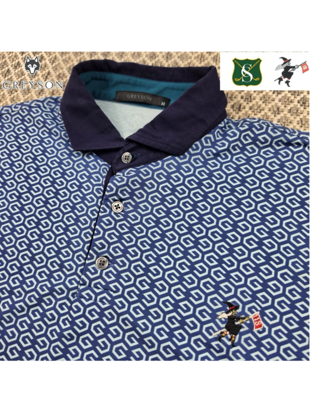 Greyson Stanwich Club Polo Shirt Mens M Blue Geometric Golf Logo